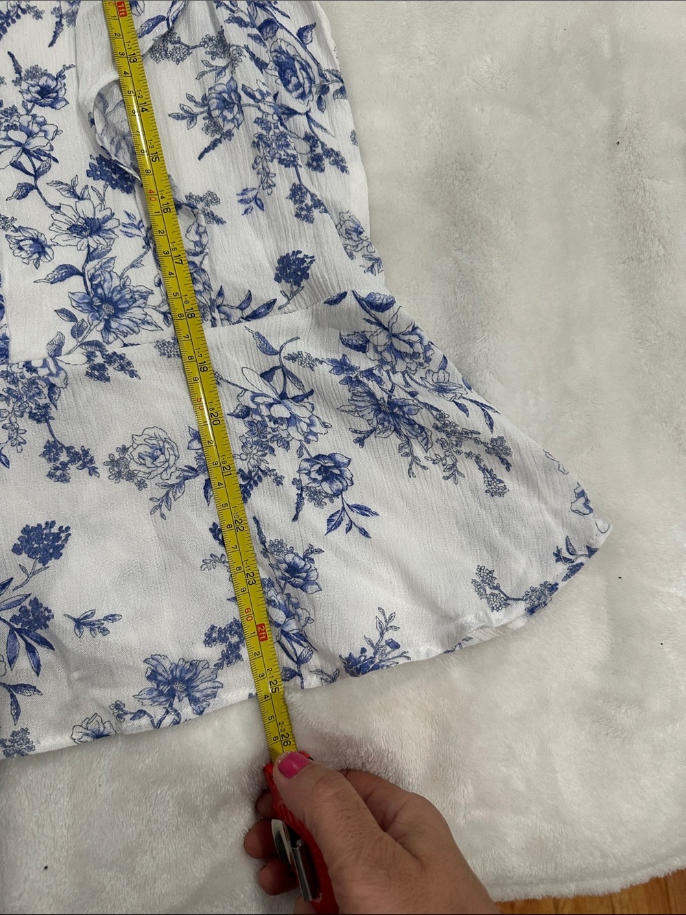 Moa Moa White Camisole with Blue Floral Print and Ruffle Straps - Picture 5 of 7